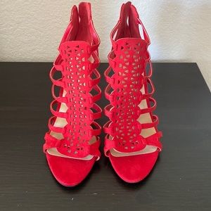 Red sandals velvety/ suede like material size 7.5US